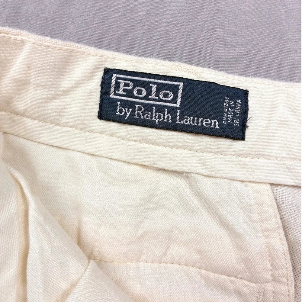 Polo Ralph Lauren Linen Trousers 32 x 29 White Ivory Cream Pleated Cuffed VTG